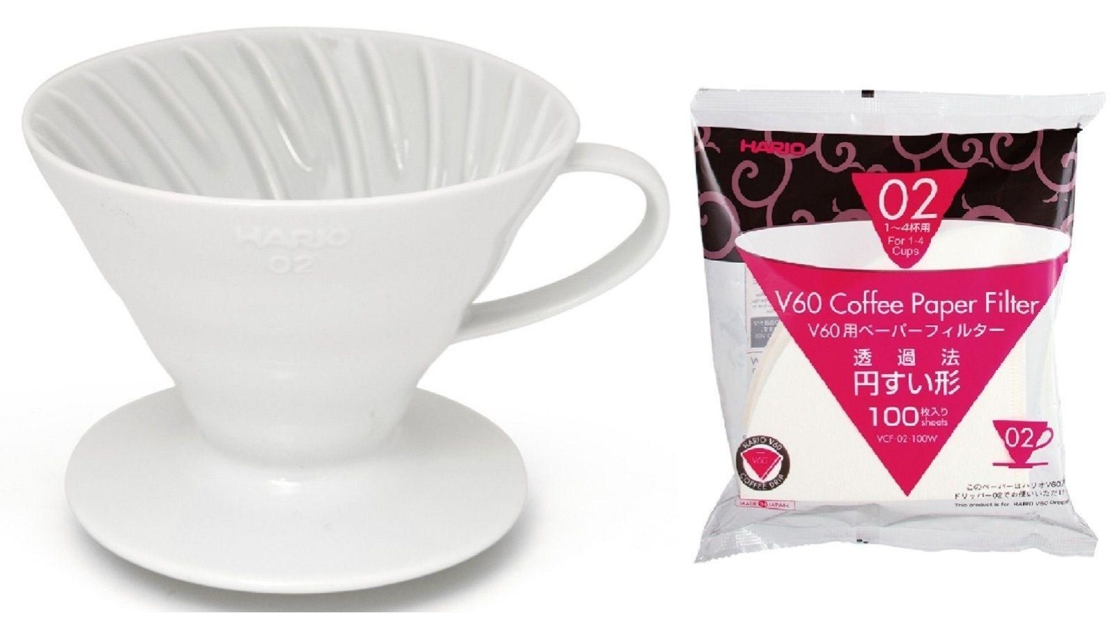 Hario V60 - 02 Ceramic Coffee Dripper with 100 Filter Papers