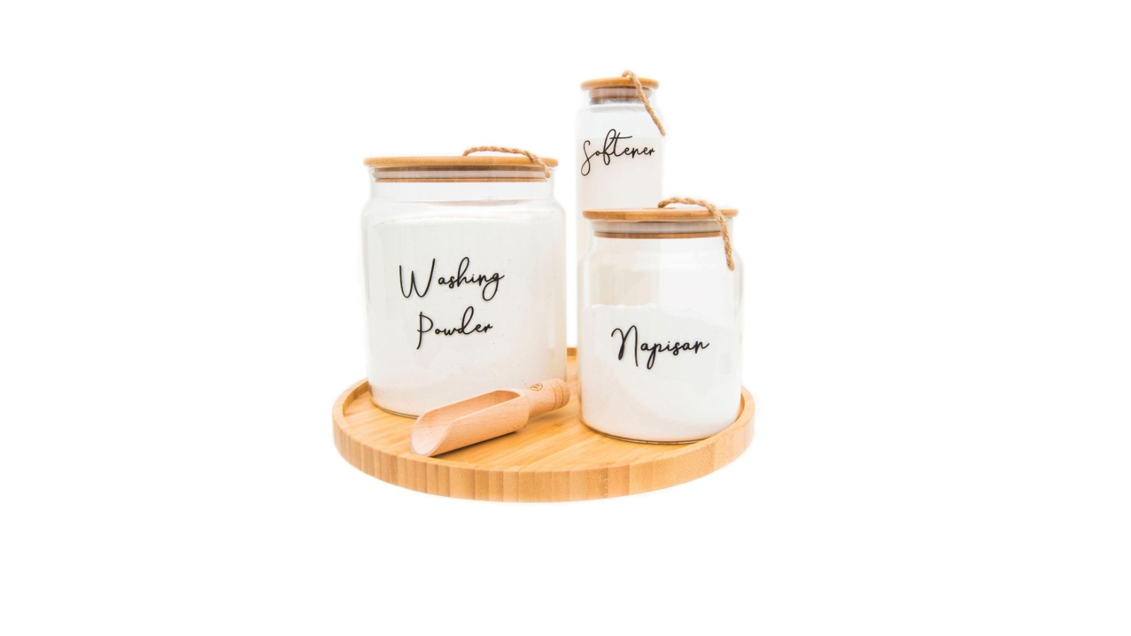 Little Label Co Pack of 5 Bamboo and Laundry Glass with Liquid Jar