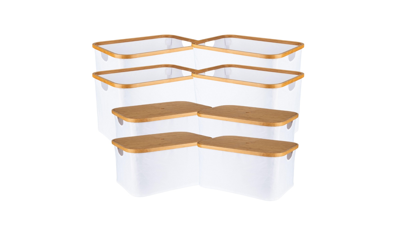 Little Label Co Pack of 8 White Fabric Bamboo Linen Storage Basket Set