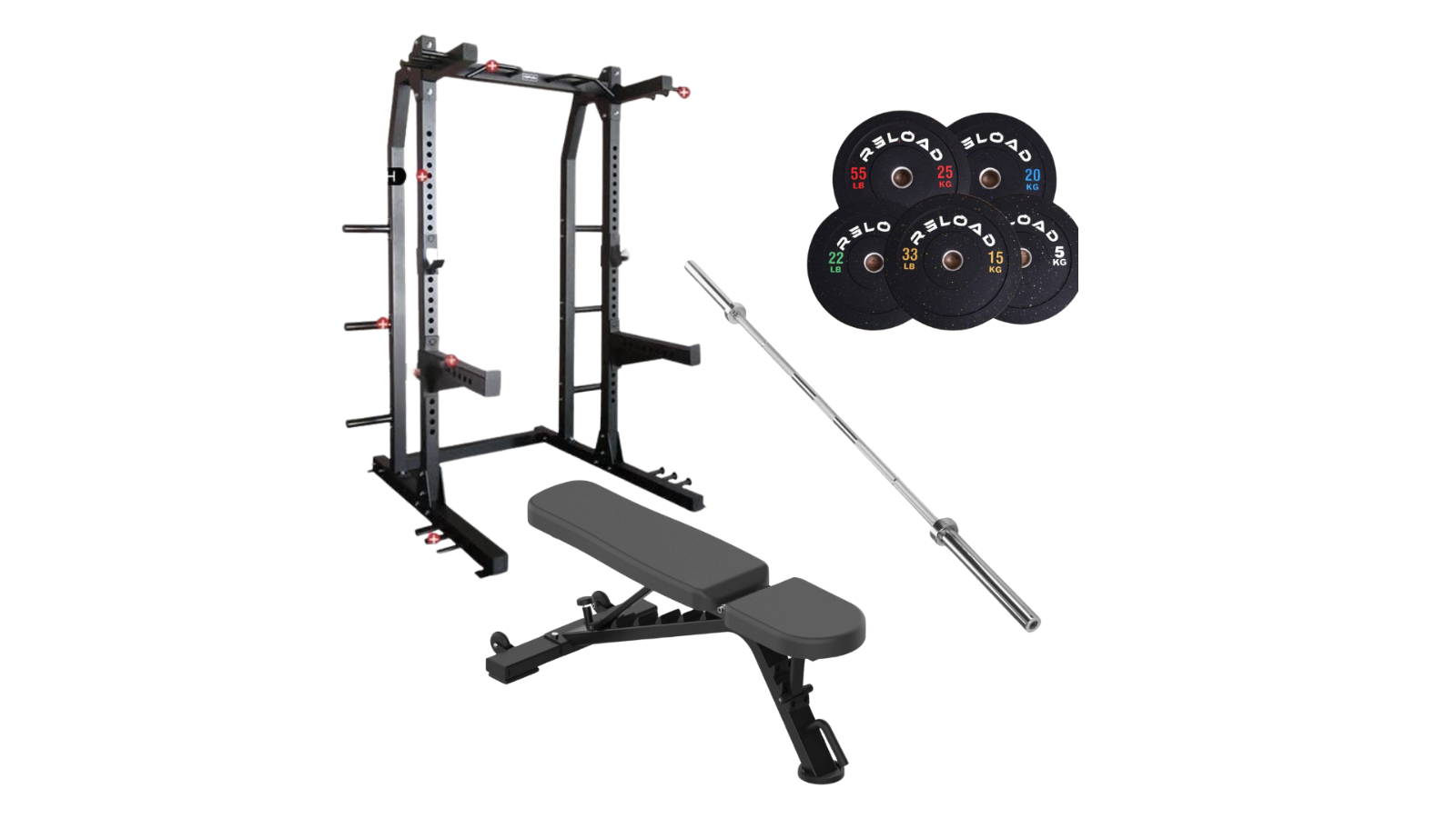 Fitness Hero Package 6 Commercial Half Rack and Bumper Plate Home Gym - 80kg