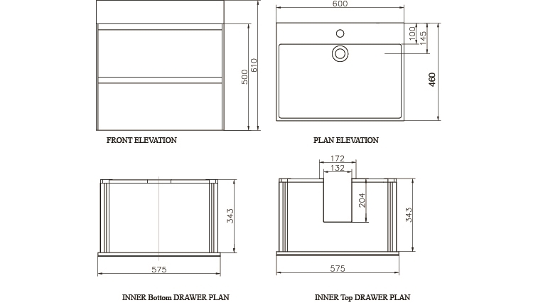 Parisi Sense 60 Wall Hung Vanity and Wash Basin 1 Harvey Norman