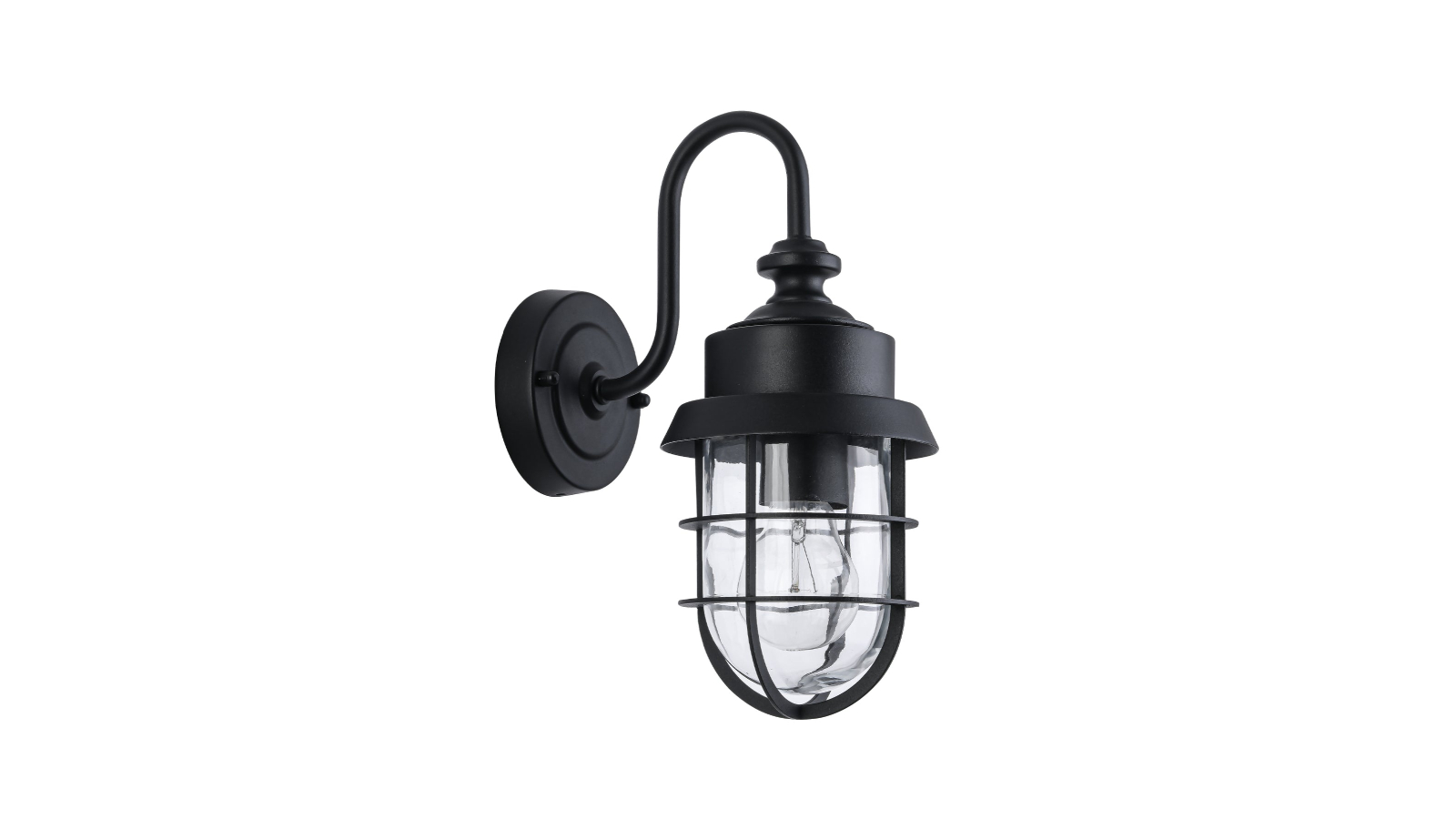 Parol Exterior Cylinder Aluminium and Glass with Cage IP44 Wall Light - Matte Black