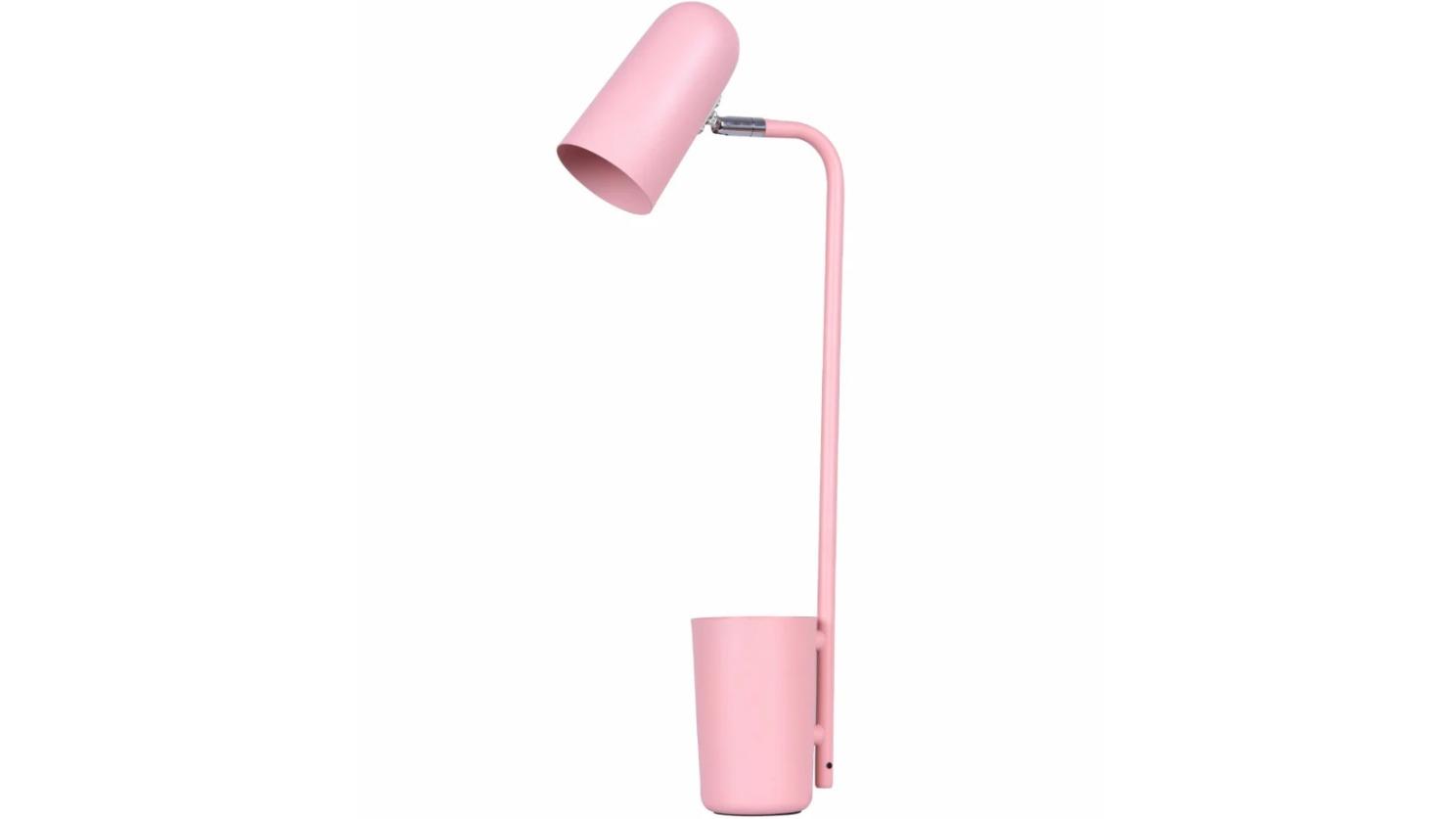 Pastel Scandinavian Ellipse Ajustable Head Table Lamp with Pen Container - Matte Pink
