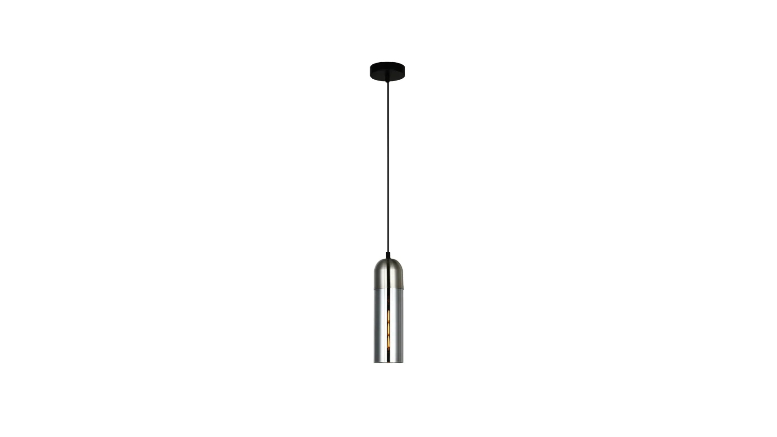 Pastille Smokey Black Glass Satin Chrome Highlight Round Top Cylinder Pendant Light