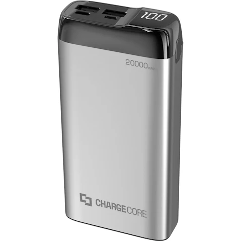 Laser 20000mAh Power Bank with LED Display - Silver