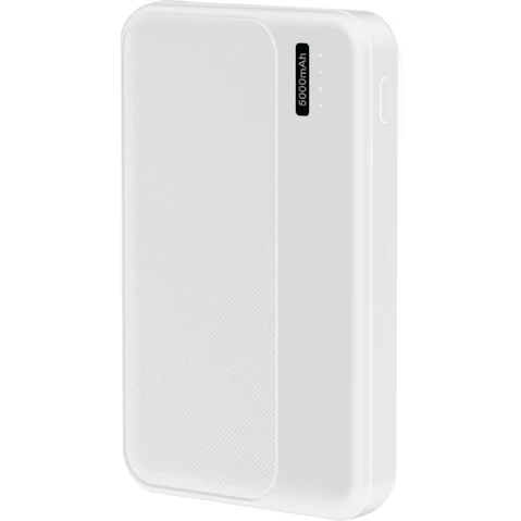 Laser 5000mAh Power Bank with Battery Level Indicator - White