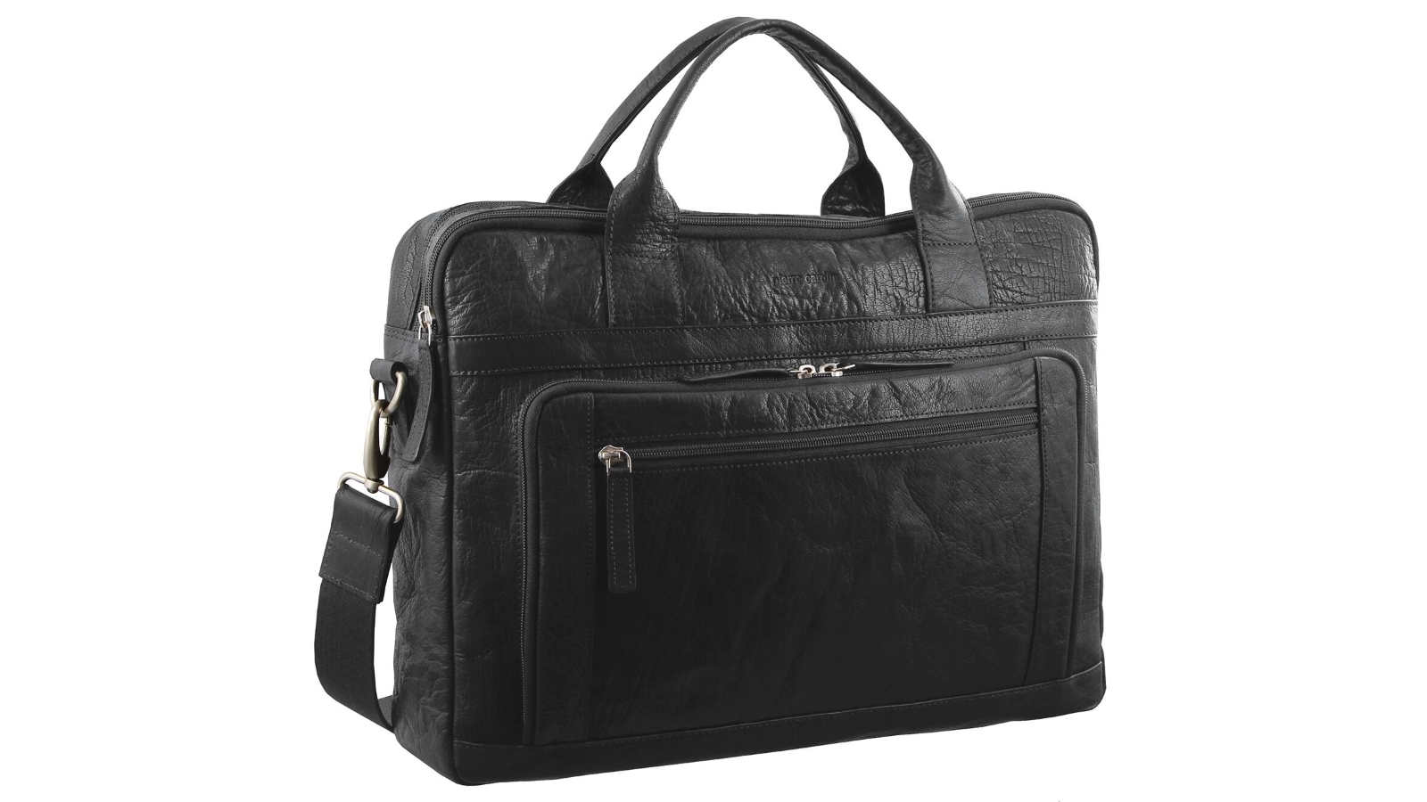 Pierre Cardin Large Rustic Business Leather Bag - Black
