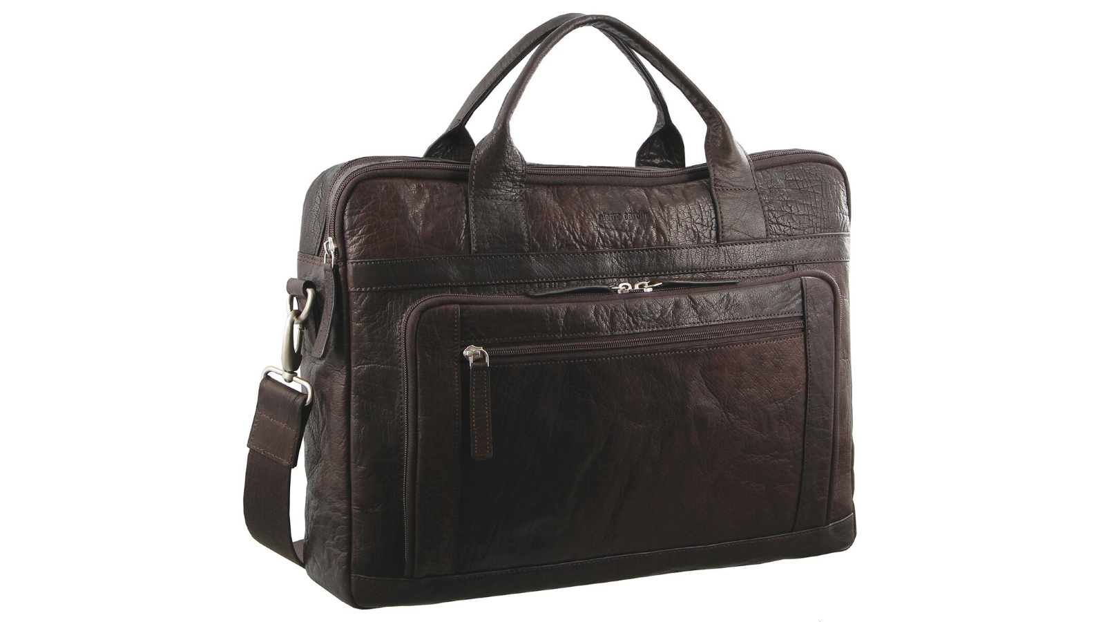 Pierre Cardin Large Rustic Business Leather Bag - Brown
