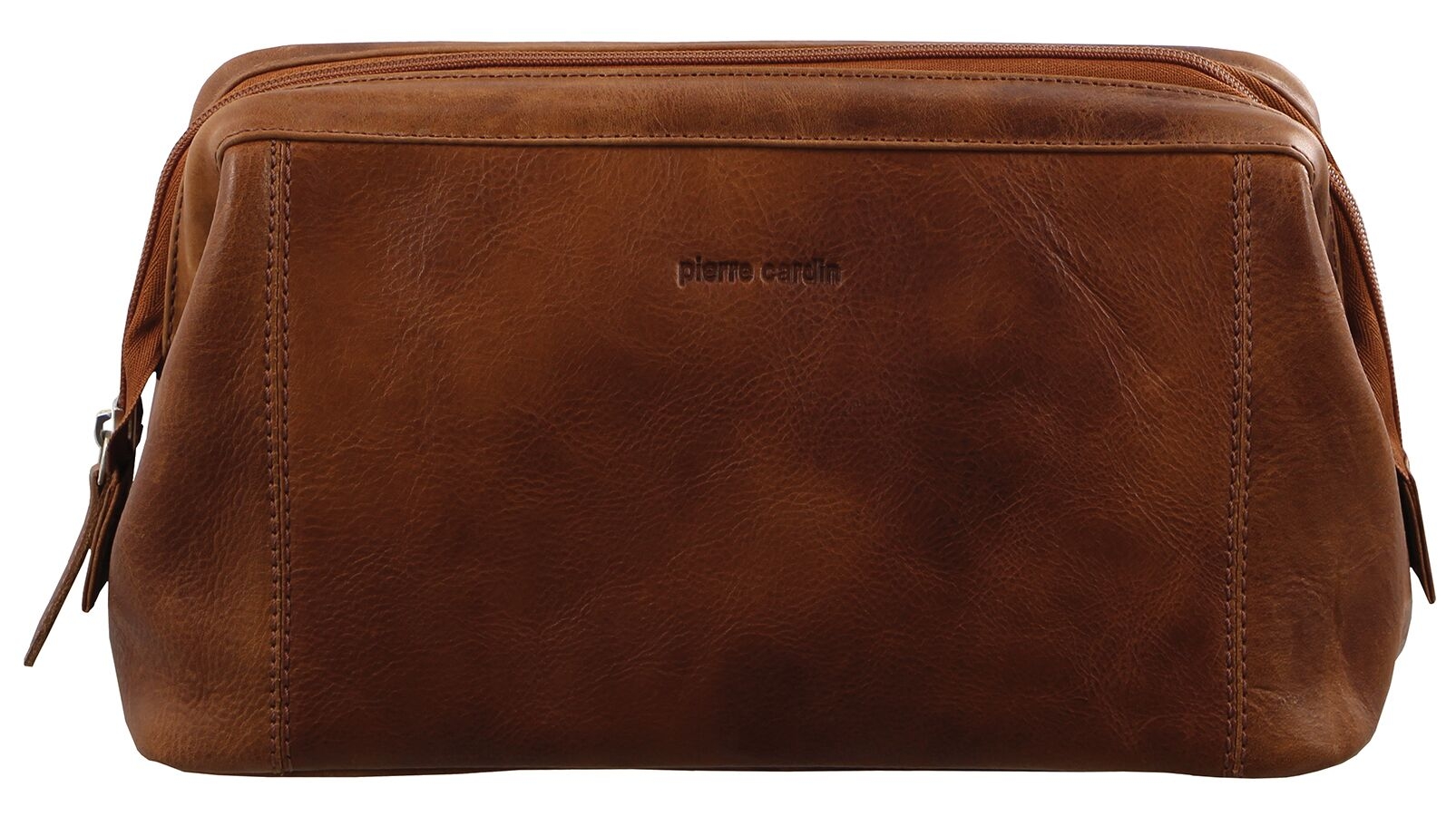 Pierre Cardin Rustic Leather Toiletry Bag - Cognac