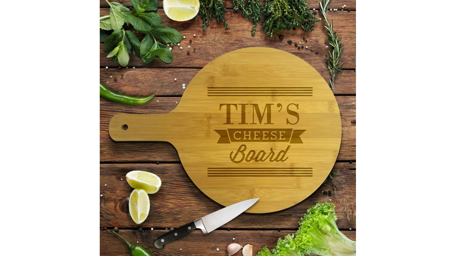 Personalised Laser Engraved Cheese Round Bamboo Serving Board