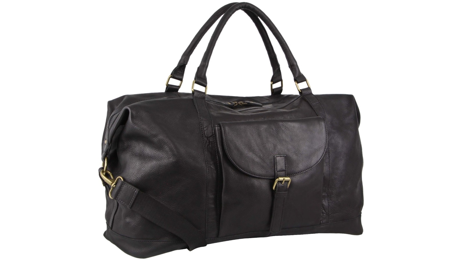 Pierre Cardin Rustic Leather Overnight Bag - Black