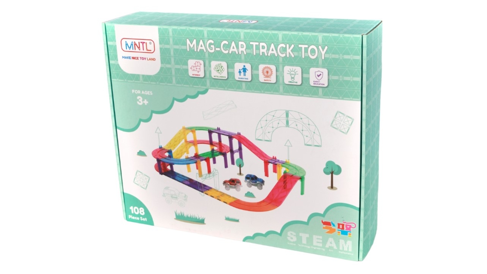 Jenjo Games 108 Piece Magnetic Car Track Set