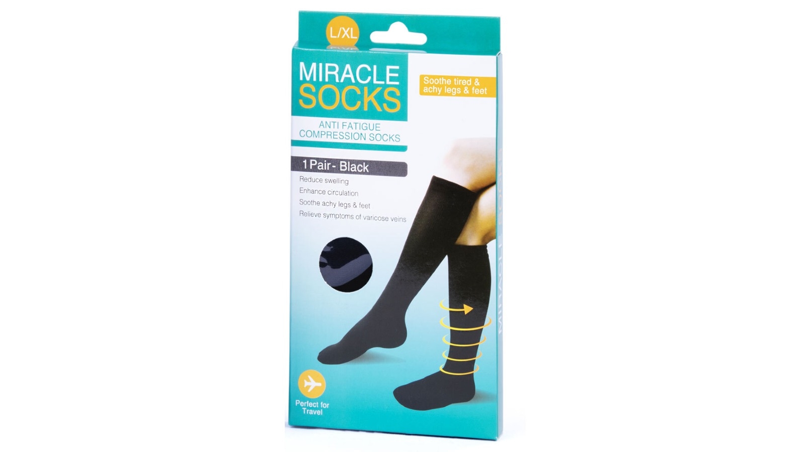 Miracle X-Large Anti Fatigue Compression Socks Pair- Black