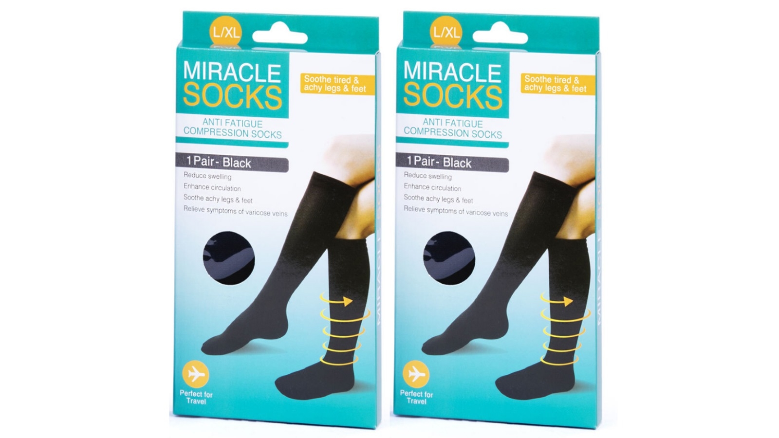 Miracle 2 Pack X-Large Anti Fatigue Compression Socks Pair- Black