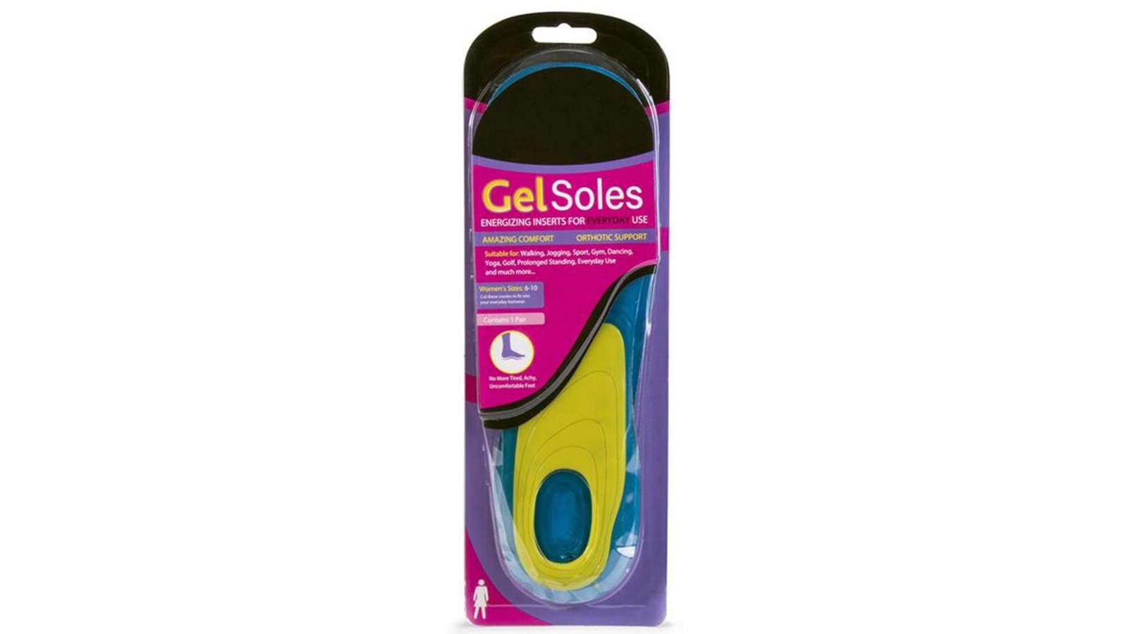 Uniwide Gel Insoles Pair For Female Shoe Sizes 6-10