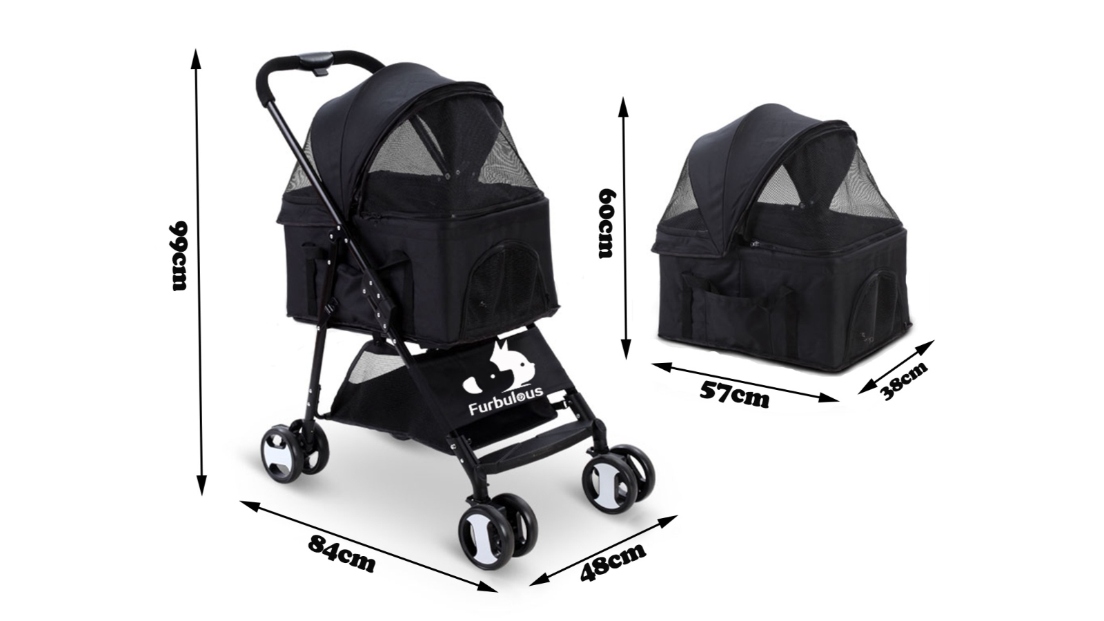 Furbulous Pet Stroller with Detachable Basket Grey Harvey Norman