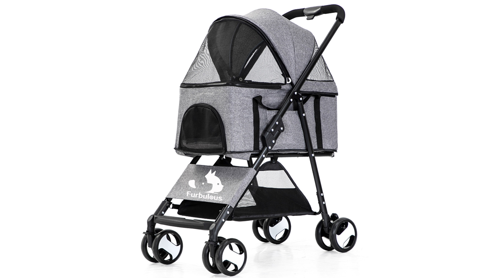 Furbulous Pet Stroller with Detachable Basket Grey Harvey Norman