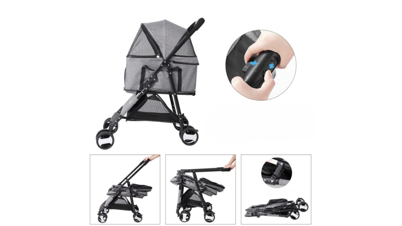 Furbulous Pet Stroller with Detachable Basket Grey Harvey Norman