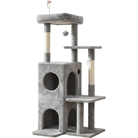i.Pet 127cm Cat Tree Tower Scratching Post Furniture - Light Grey