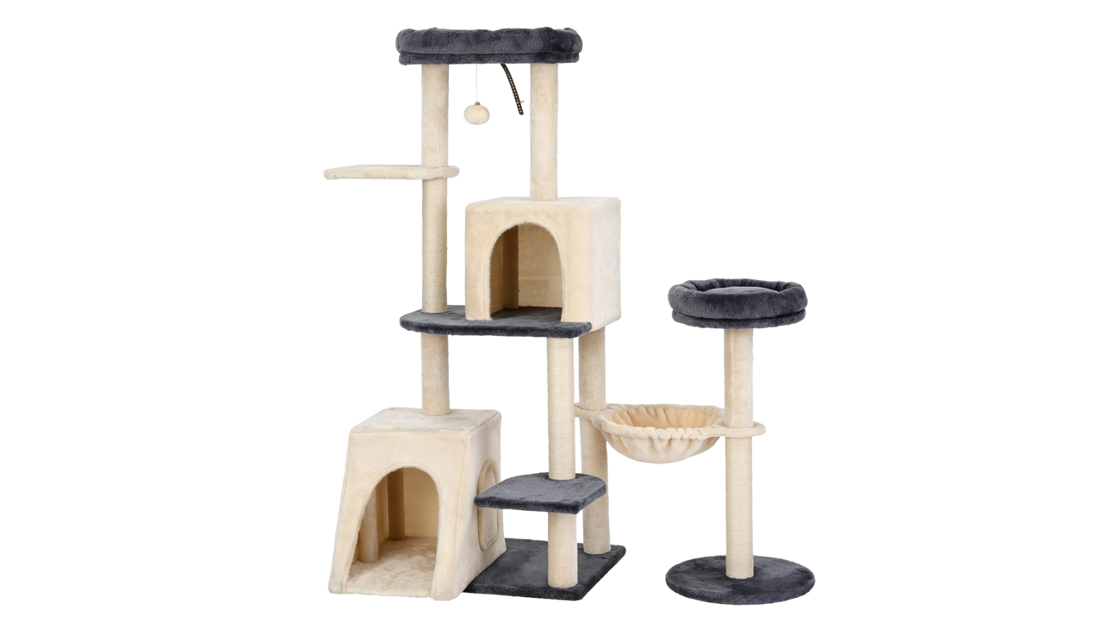 i.Pet 133cm Cat Tree Tower Rotatable L-Shape Design Scratching Post House - Grey/Beige