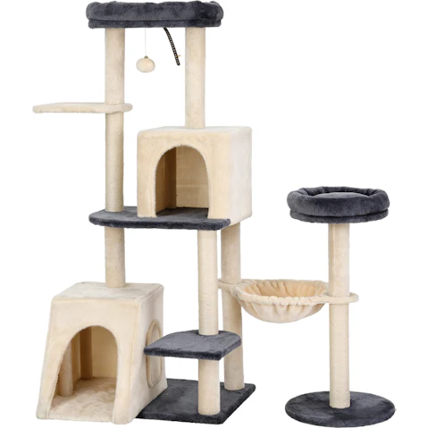 i.Pet 133cm Cat Tree Tower Rotatable L-Shape Design Scratching Post House - Grey/Beige