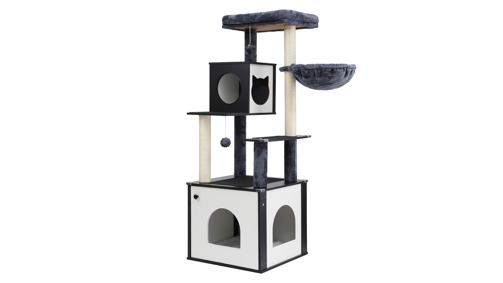 i.Pet 144cm Wood Bed Condo House Cabinet Cat Tree Tower Post Scratcher