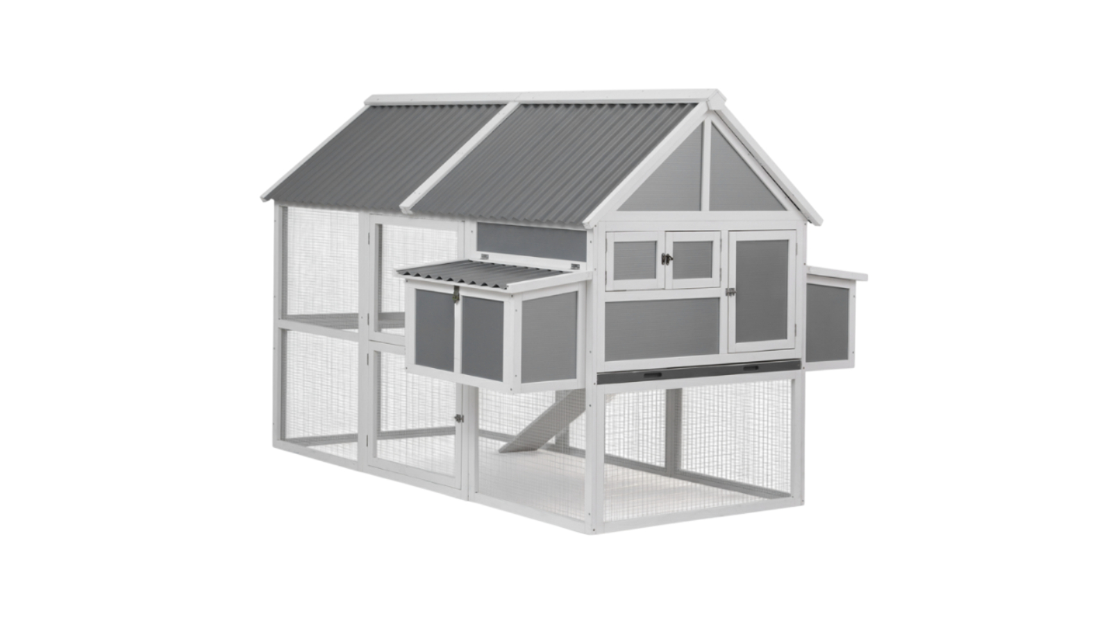 i.Pet Large Outdoor Chicken Coop Hutch with Run - Grey White