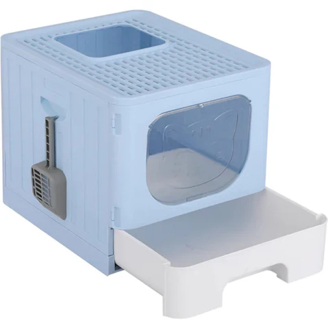 i.Pet Large Enclosed Hooded Cat Litter Box with Foldable Scoop - Blue