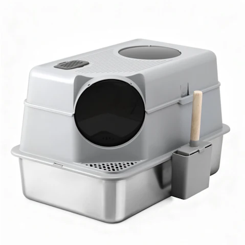 i.Pet Large Stainless Steel High-Sided Cat Litter Box with Odour Control