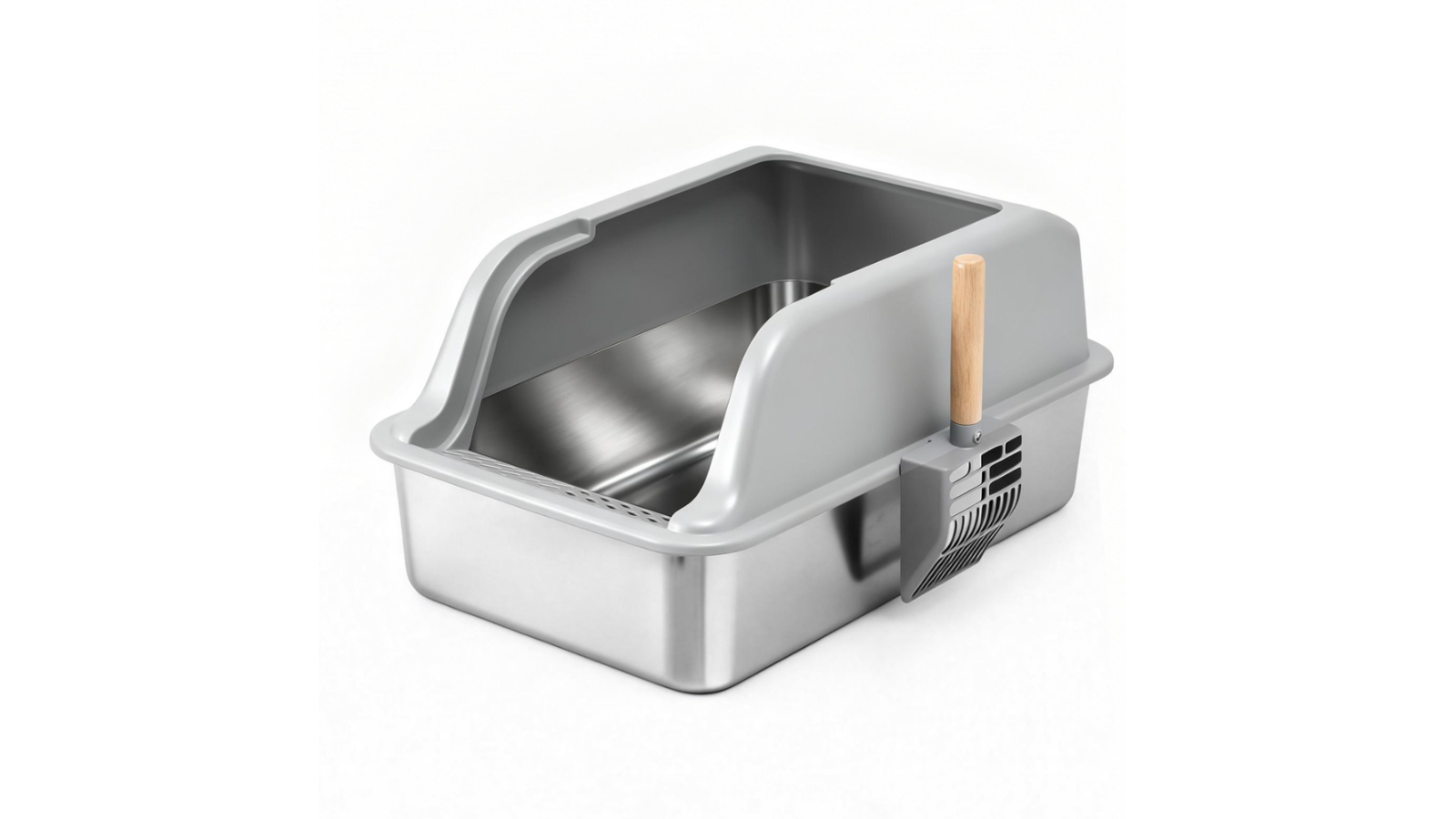 i.Pet Large Stainless Steel Semi-Enclosed Cat Litter Box - Grey
