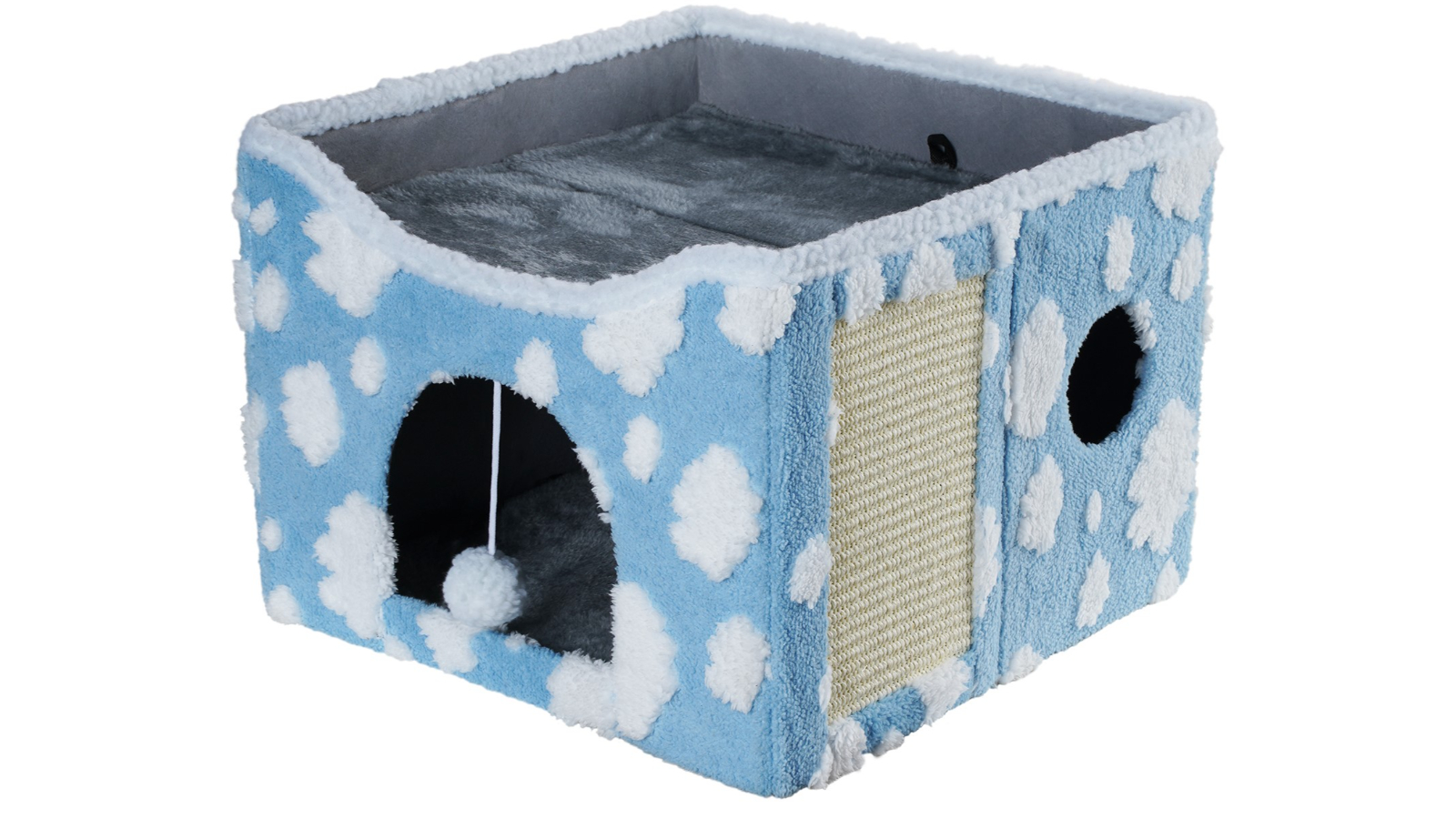 Cat Beds Foldable 43 x 43cm Cat Cube House with Scratch Pad - Light Blue