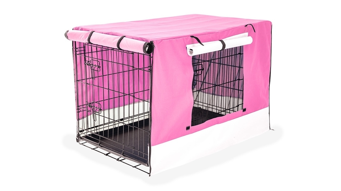 Paw Mate Wire Dog Cage Foldable Crate Kennel with Tray Pink Cover Combo 48 inch Harvey Norman