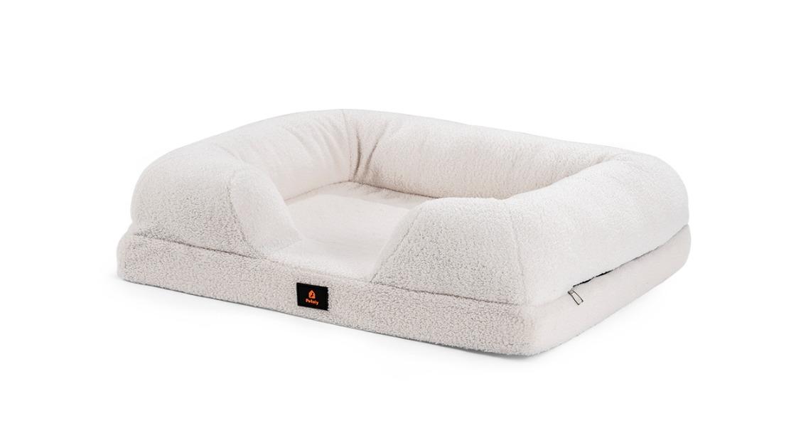 Petzly Large Memory Foam Dog Bed - White