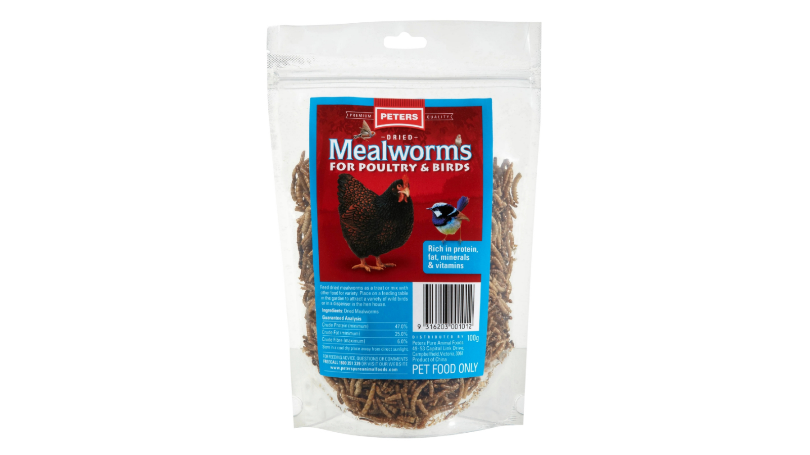 Peters Dried Mealworms for Poultry and Birds - 100g