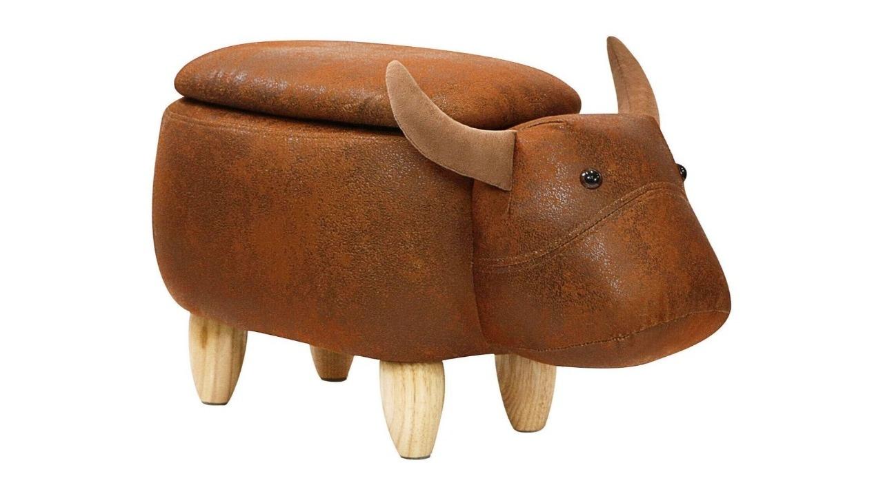 Tubby Kids Storage Ottoman Leather Seat Bench - Cow