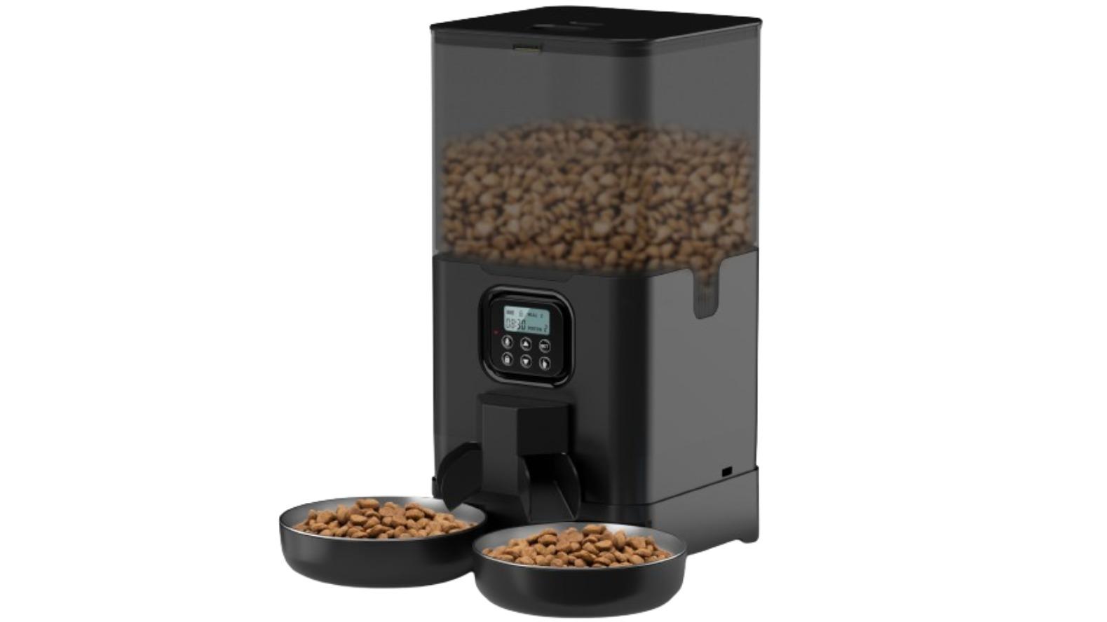 YES4PETS 6 Litre Automatic Digital Pet Dog Cat Feeder Double Food Bowl Dispenser - Black