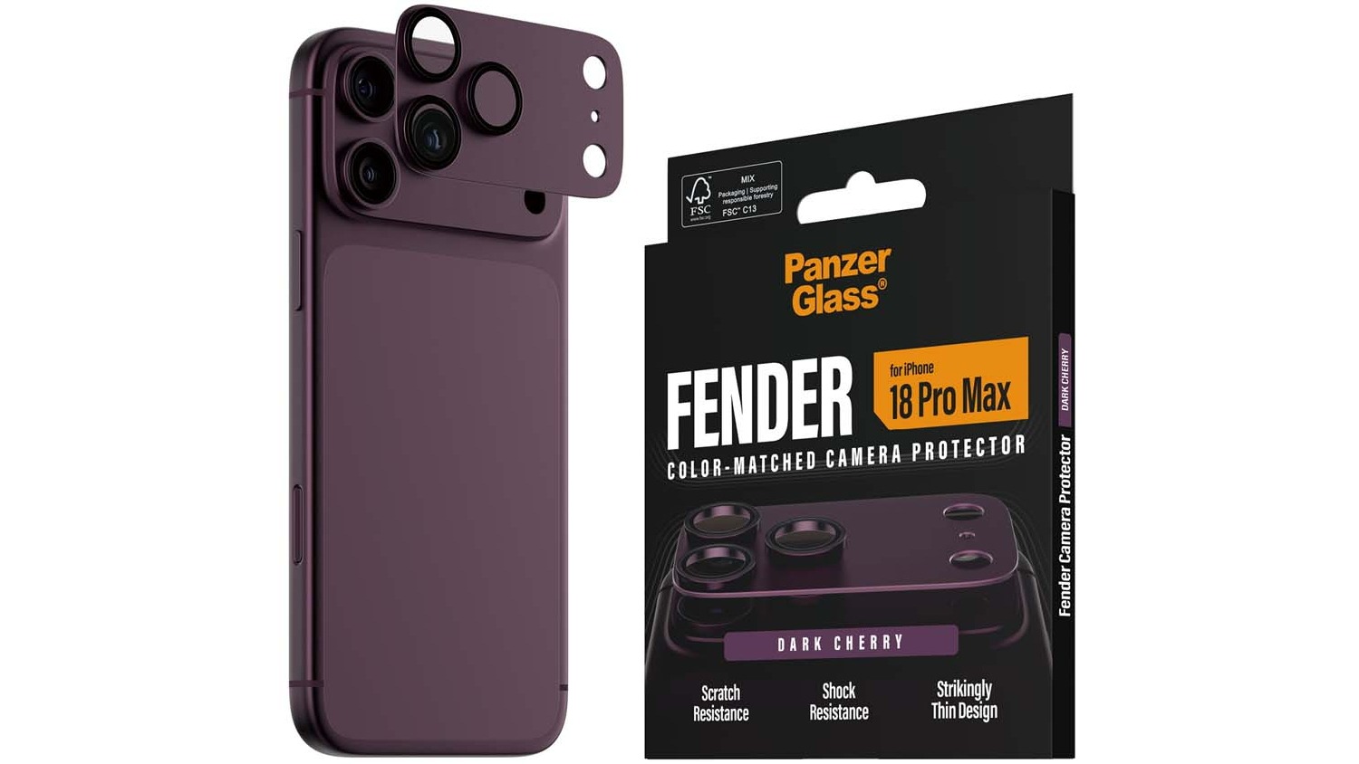 PanzerGlass Fender Camera Lens Protector for iPhone 18 Pro Max - Dark Cherry