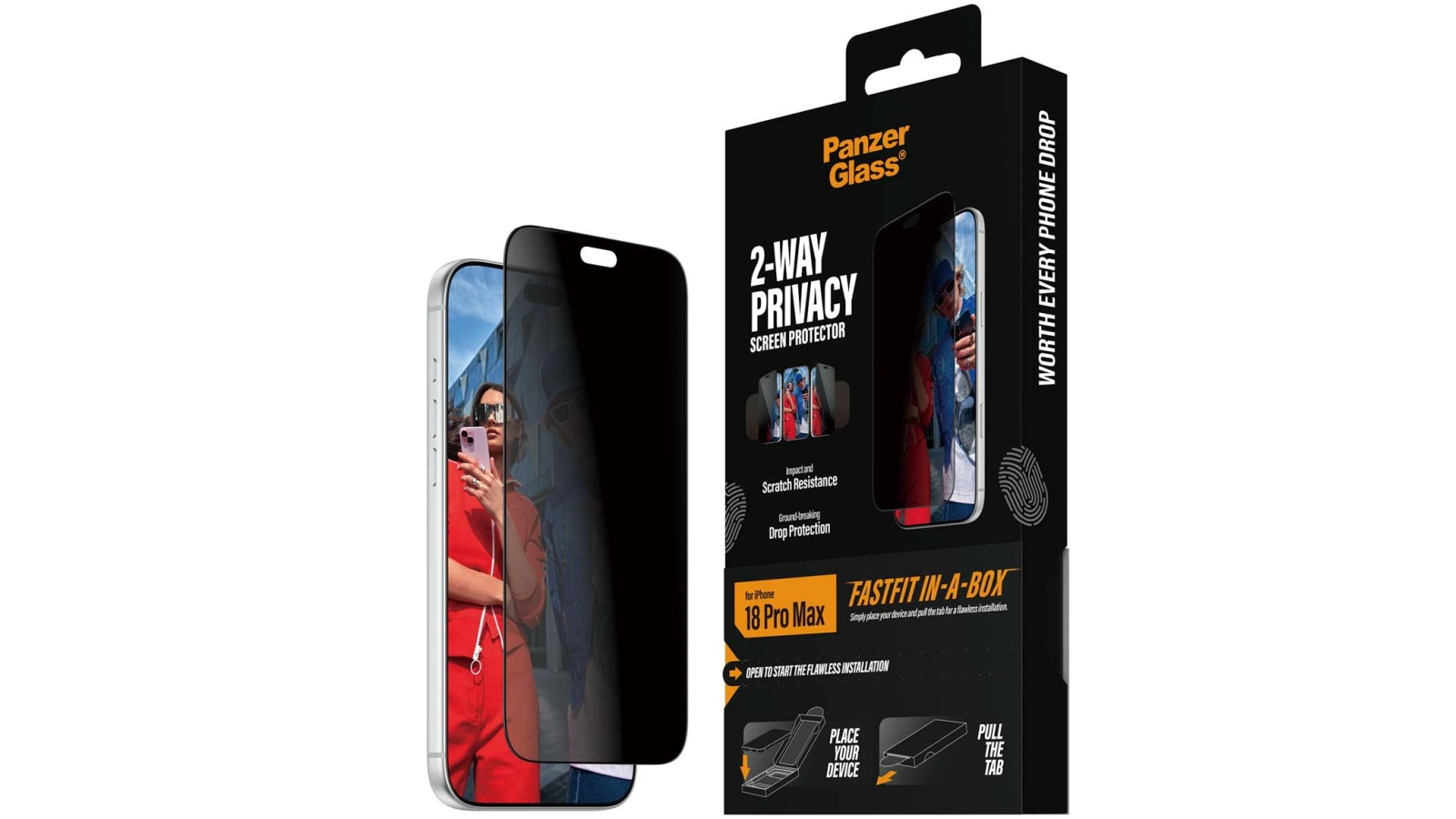 PanzerGlass FastFit In-a-Box 2-Way Privacy Screen Protector for iPhone 18 Pro Max