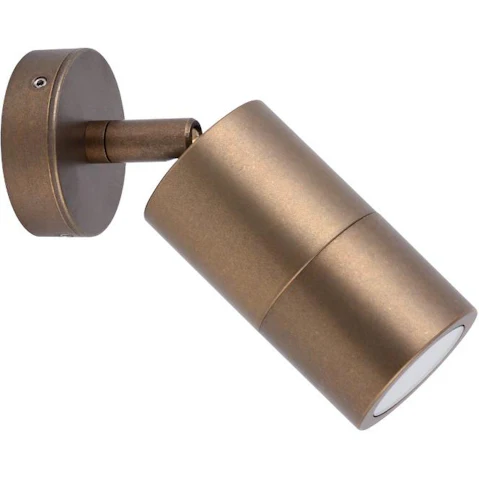 IP65 Single Adjustable GU10 Round Back Plate Pillar Light - Solid Aged Brass