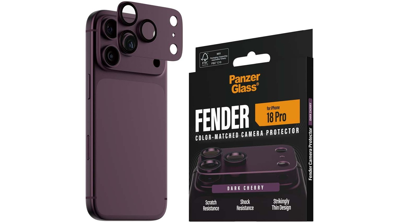 PanzerGlass Fender Camera Lens Protector for iPhone 18 Pro - Dark Cherry