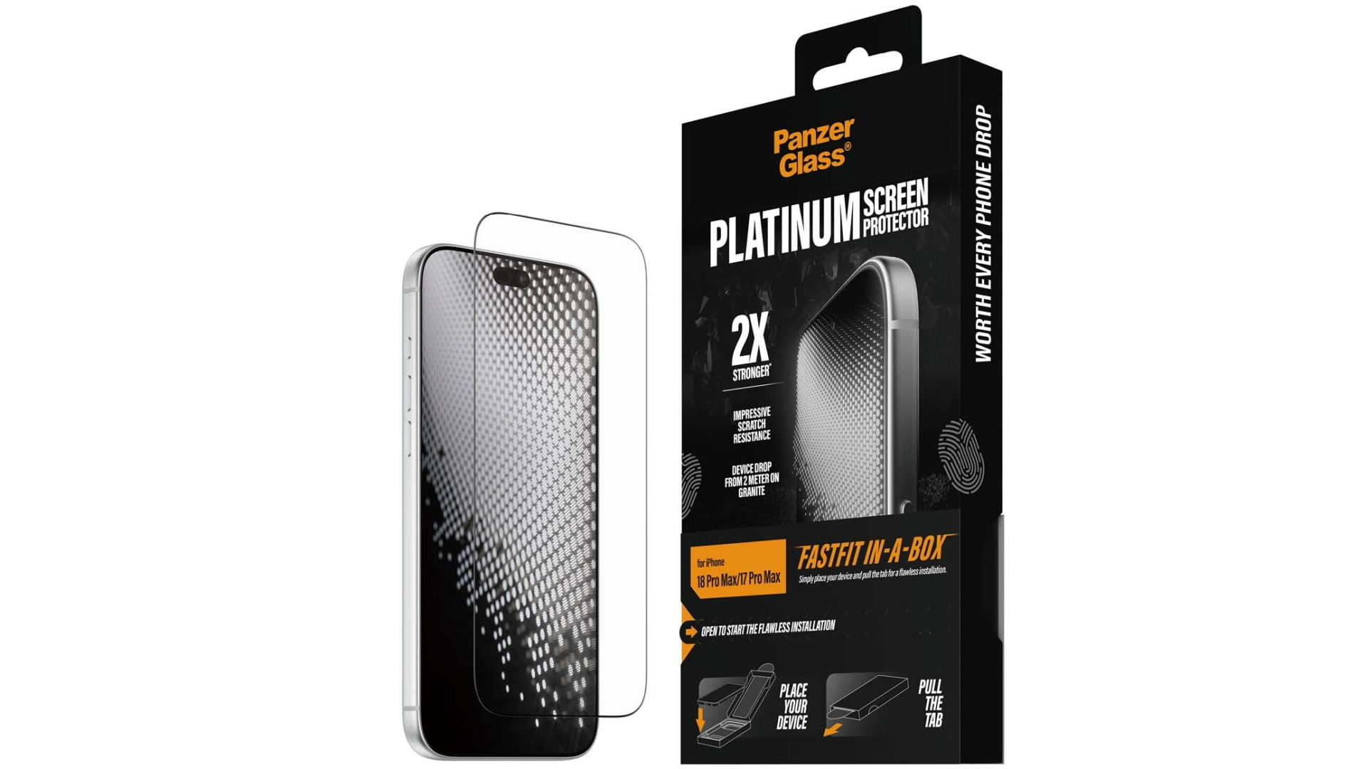 PanzerGlass FastFit In-a-Box Platinum Screen Protector for iPhone 18 Pro Max/17 Pro Max
