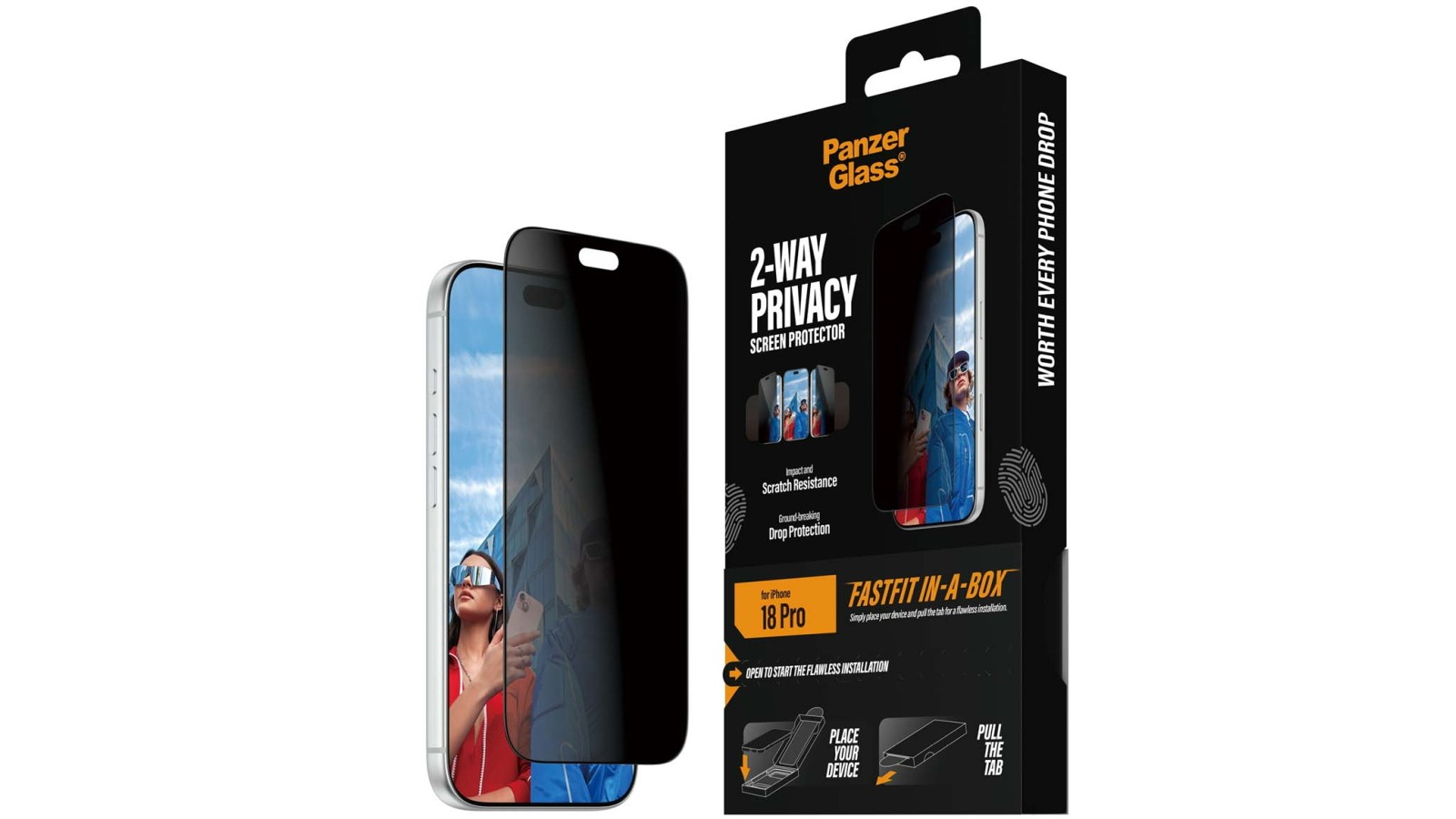 PanzerGlass FastFit In-a-Box 2-Way Privacy Screen Protector for iPhone 18 Pro