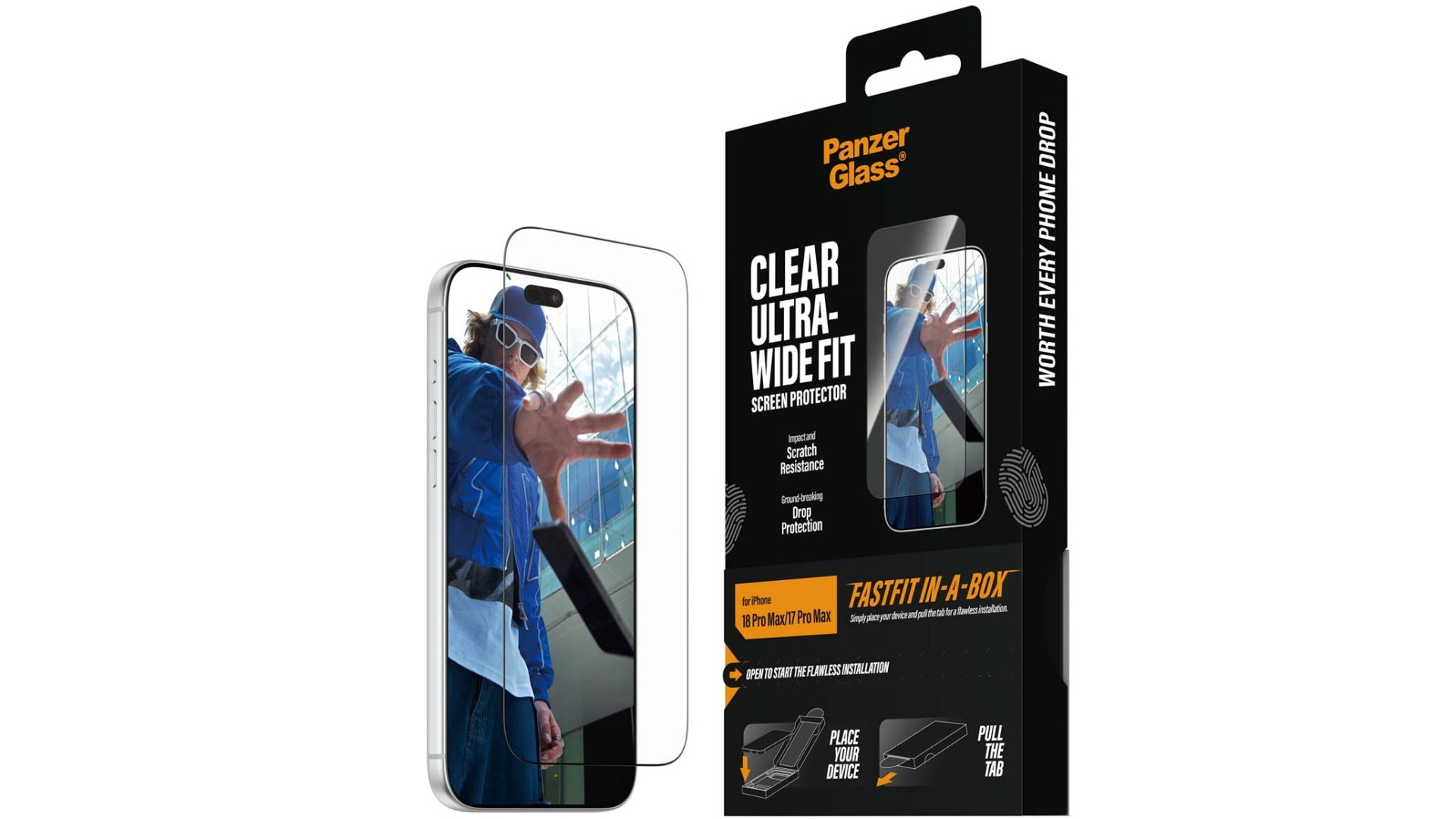 PanzerGlass FastFit In-a-Box Clear Ultra-Wide Fit Screen Protector for iPhone 18 Pro Max/17 Pro Max