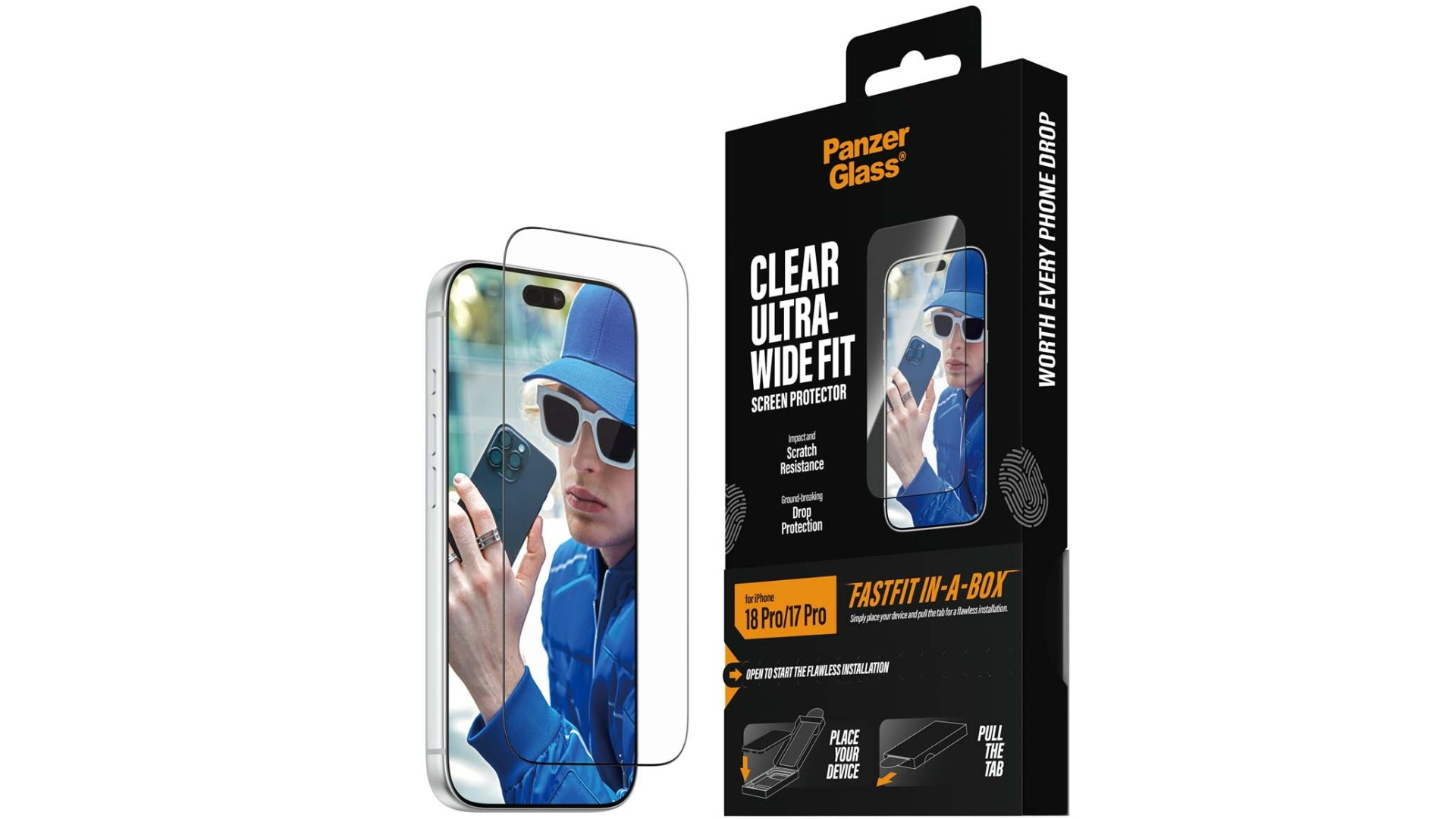 PanzerGlass FastFit In-a-Box Clear Ultra-Wide Fit Screen Protector for iPhone 18 Pro/17 Pro