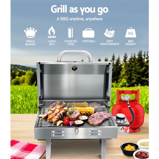 Grillz Portable 1 Burner Gas BBQ Silver Harvey Norman