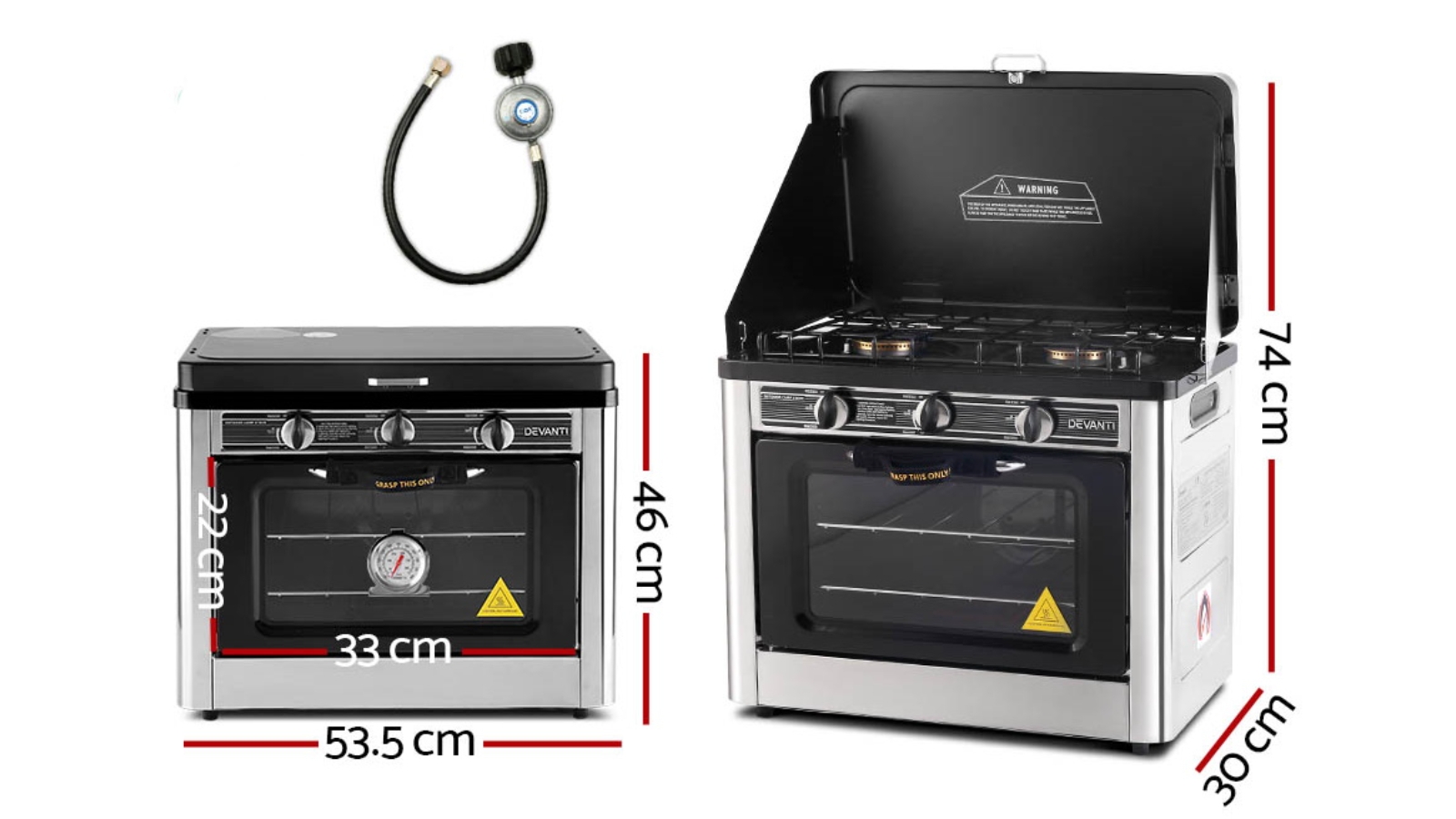 Devanti 3 Burner Portable Oven - Silver & Black