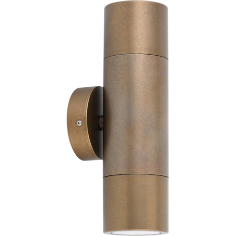 IP65 Up/Down GU10 Round Back Plate Pillar Light - Solid Aged Brass