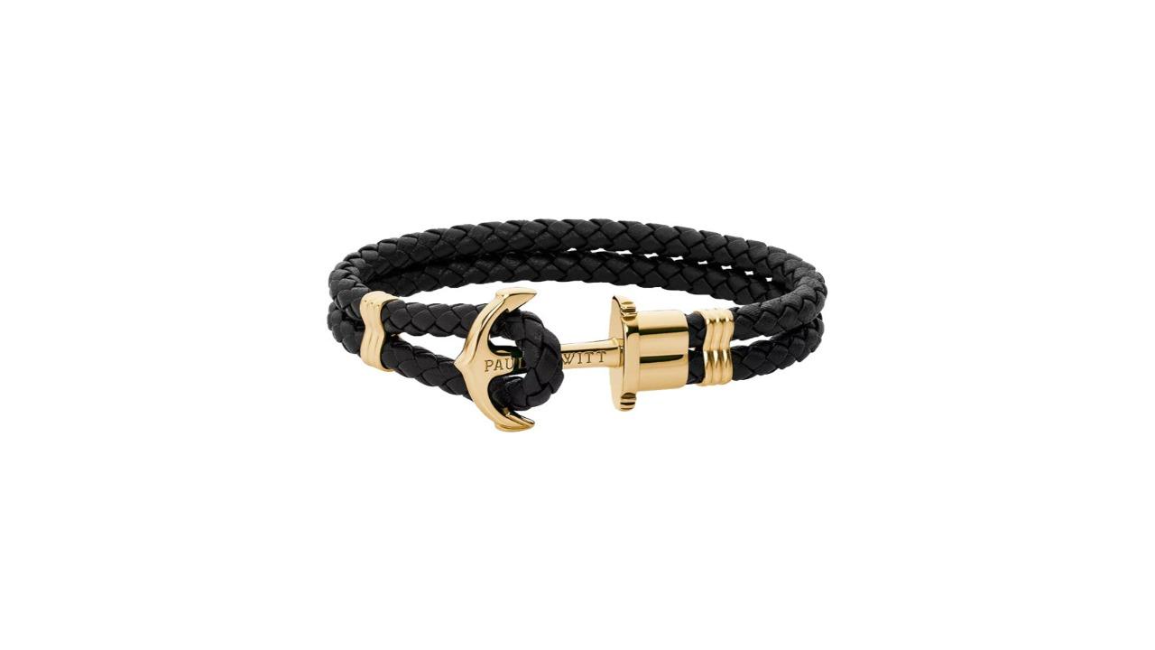 Paul Hewitt Black Phrep Leather Gold Bracelet - Large