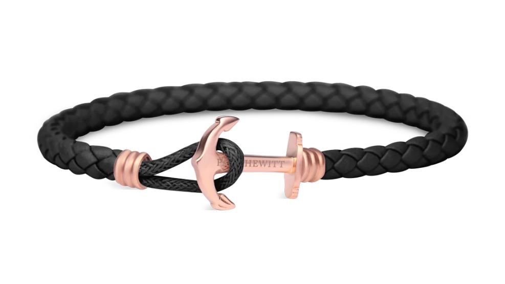 Paul Hewitt Rose Gold/Black Phrep Lite Leather Bracelet