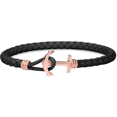 Paul Hewitt Rose Gold/Black Phrep Lite Leather Bracelet